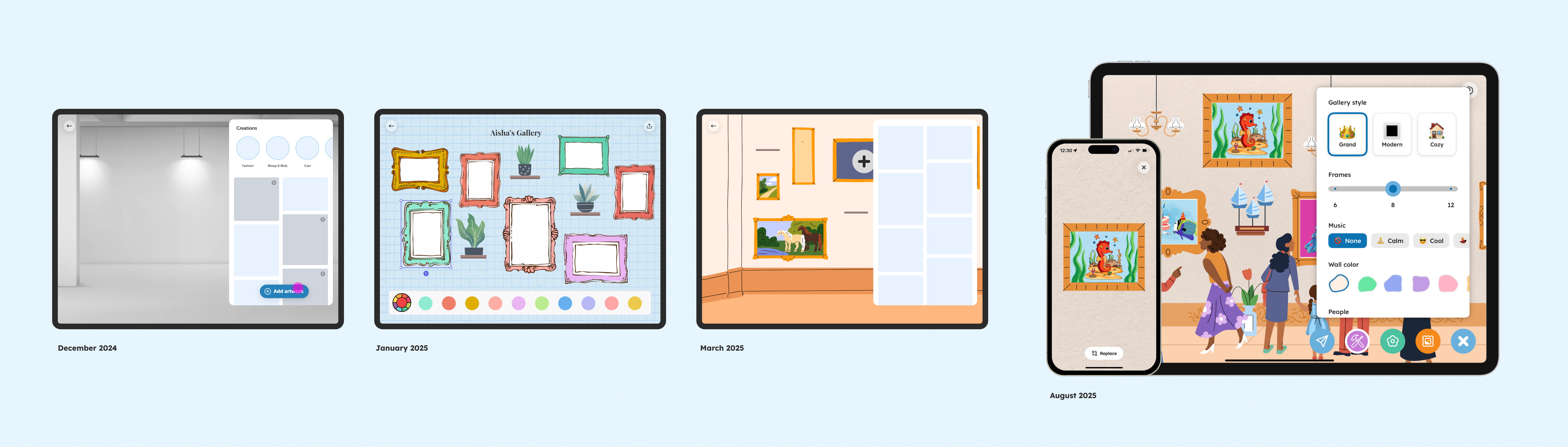 Gallery feature evolution from December 2024 to August 2025